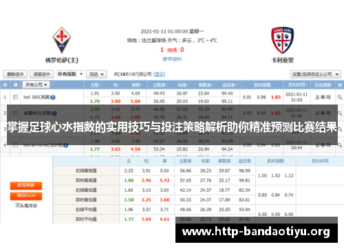 掌握足球心水指数的实用技巧与投注策略解析助你精准预测比赛结果